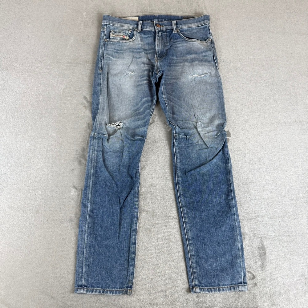 Diesel D-Strukt Straight Leg Jeans Mens 31x29 Blue Denim Distressed Stretch Zip